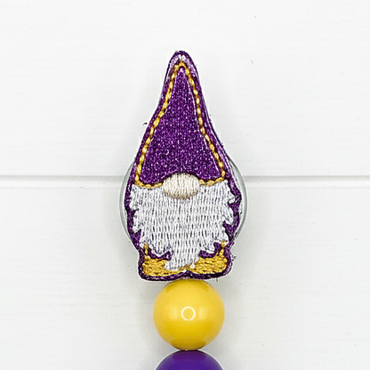 Purple and Gold Gnome Beaded Badge Reel