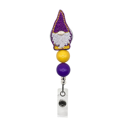 Purple and Gold Gnome Beaded Badge Reel