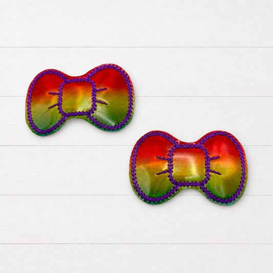Rainbow Ombré Hair Bow Clips on a clean white wood background
