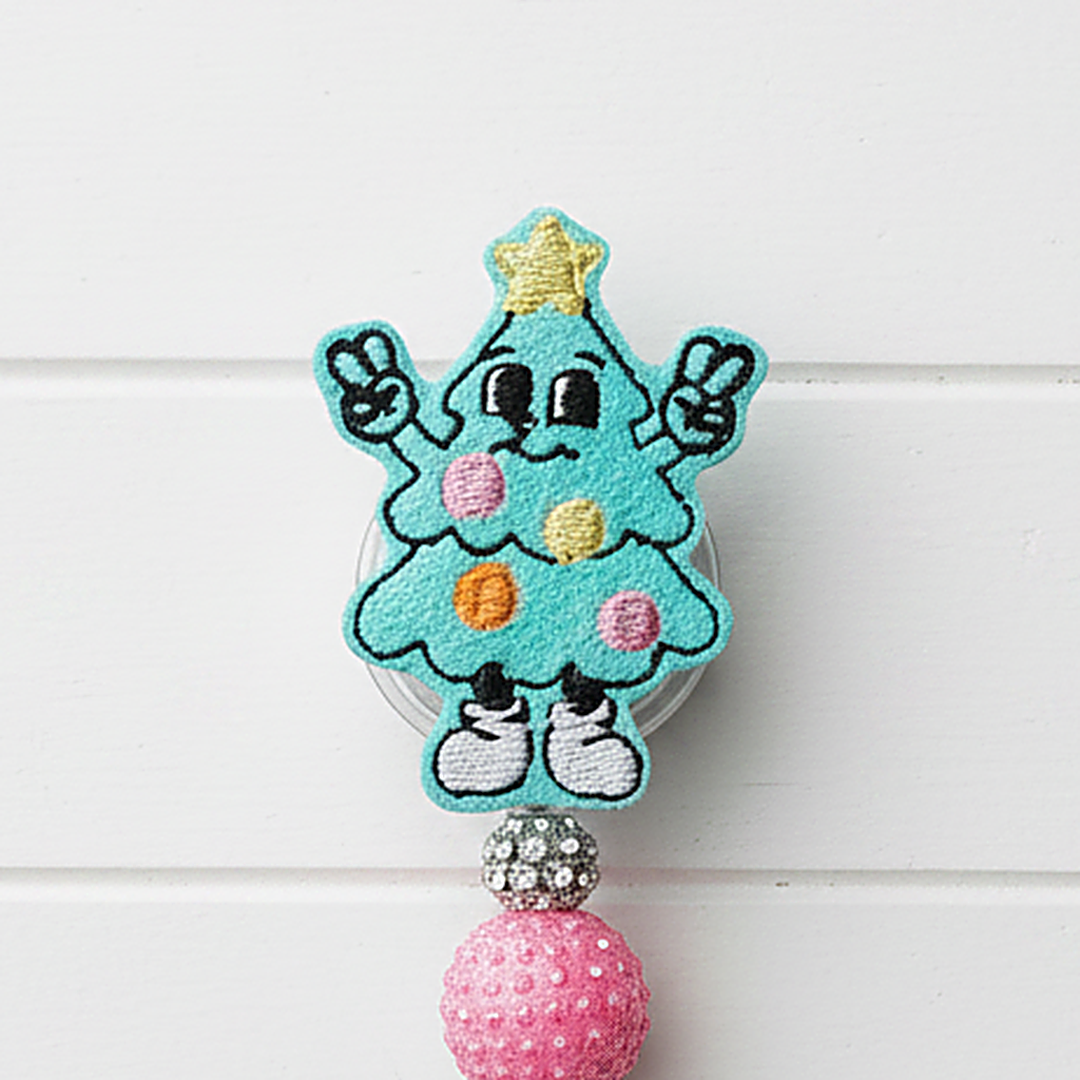 Retro Christmas Tree Badge Reel