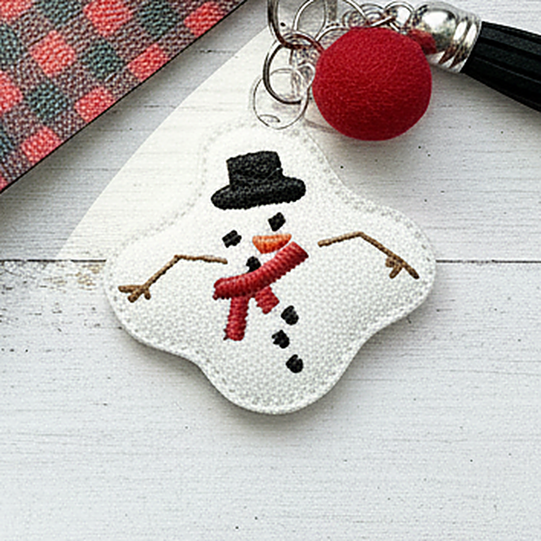 Snowman Keychain and Buffalo Plaid Wristlet