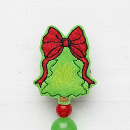 Tree with Red Bow Beaded Badge Reel