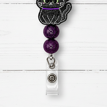 Witch Cat Halloween Badge Reel
