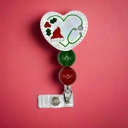 Christmas Heart Stethoscope Badge Reel