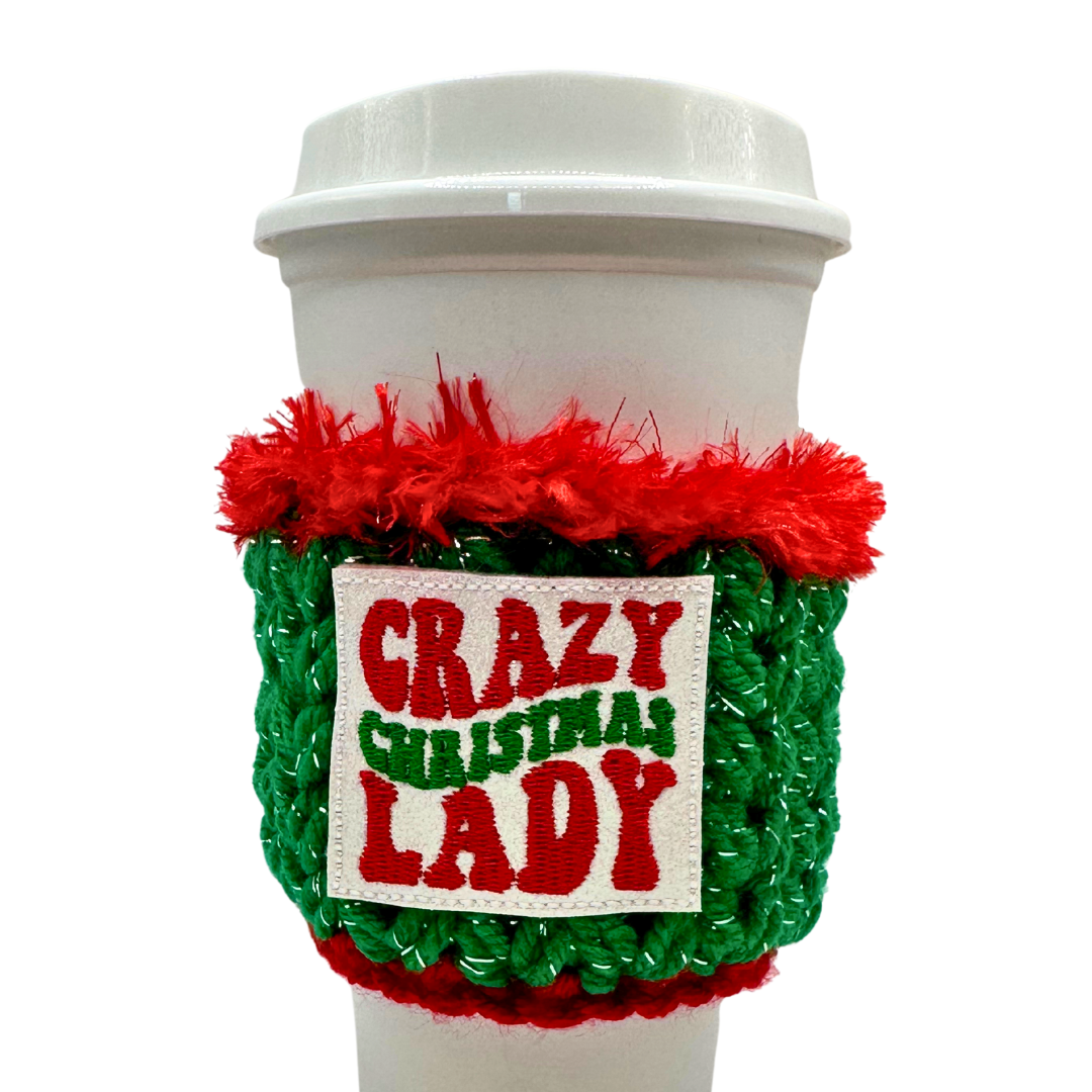 Crazy Christmas Lady Coffee Cozy