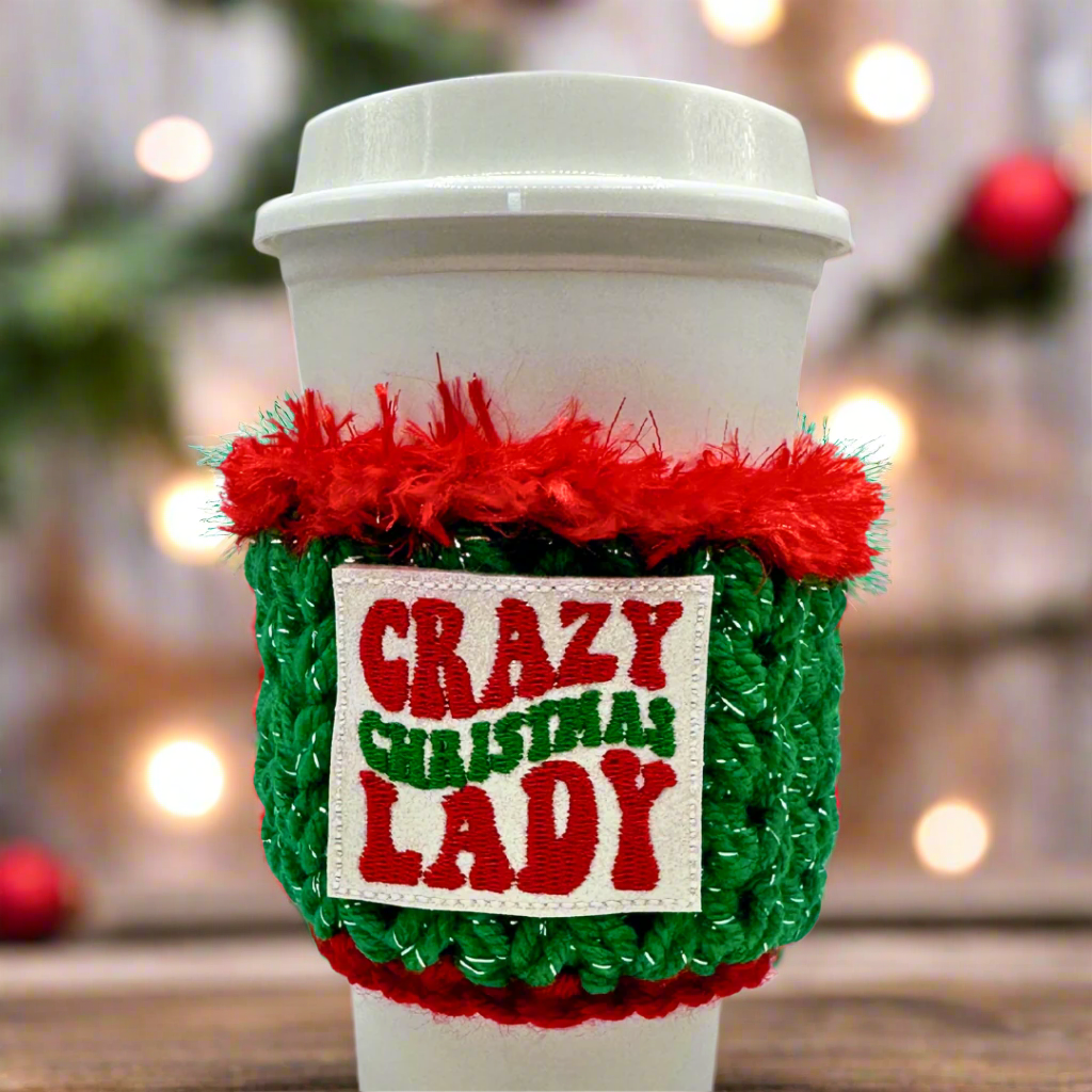 Crazy Christmas Lady Coffee Cozy