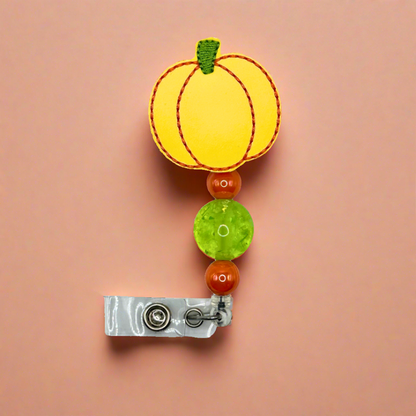Yellow Pumpkin Beaded Badge Reel