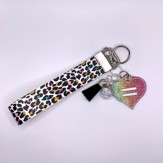 Equality Heart LGBTQ Keychain with Colorful Leopard Wristlet