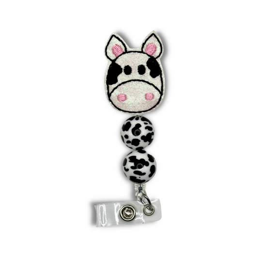 Cute Cow Beaded Badge Reel