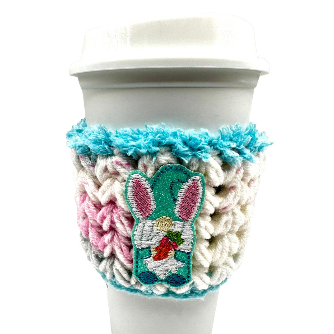 Blue Bunny Gnome Crocheted Coffee Cozy