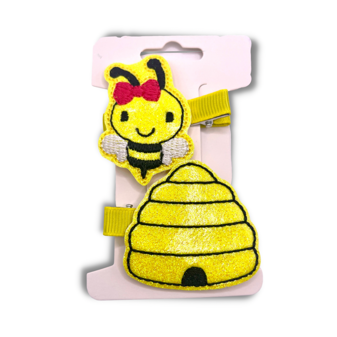 Girl Bee and Honey Comb Hair Bow Clips