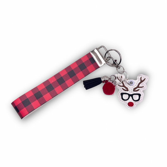 Reindeer with Glasses Keychain and Wristlet