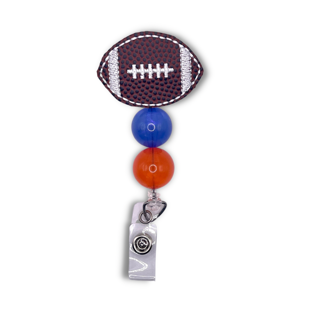 Blue and Orange Football Badge Reel