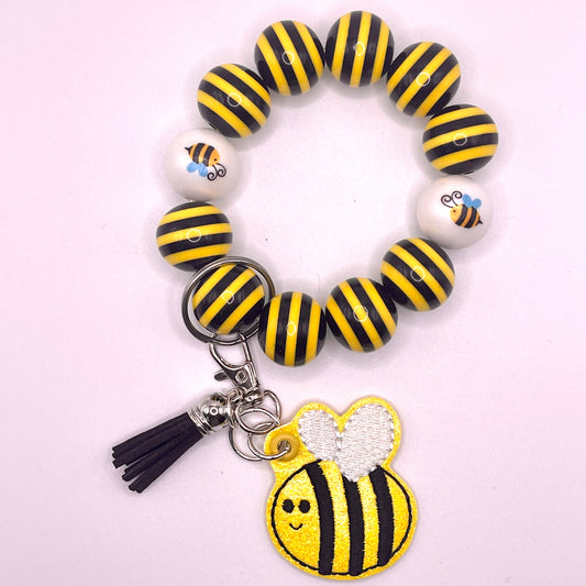 Happy Bee Keychain with Beaded Wristlet