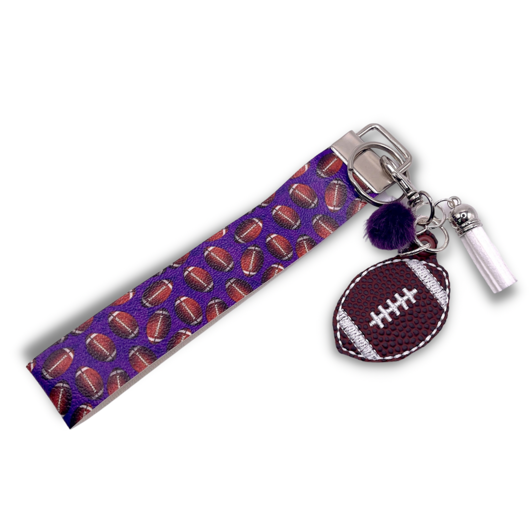 Purple and White Football Keychain and Wristlet