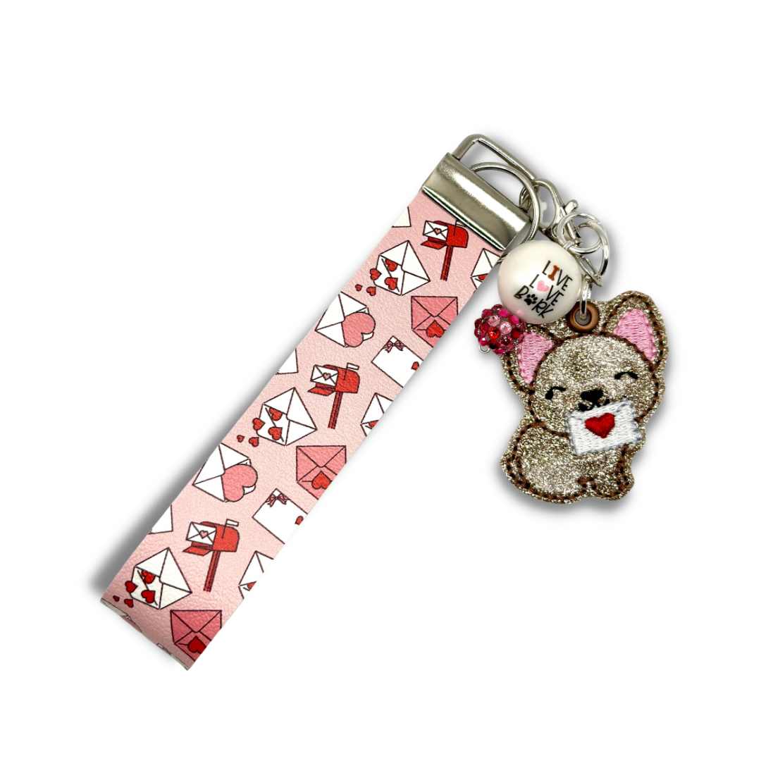 Dog with Love Letter Keychain and Wristlet