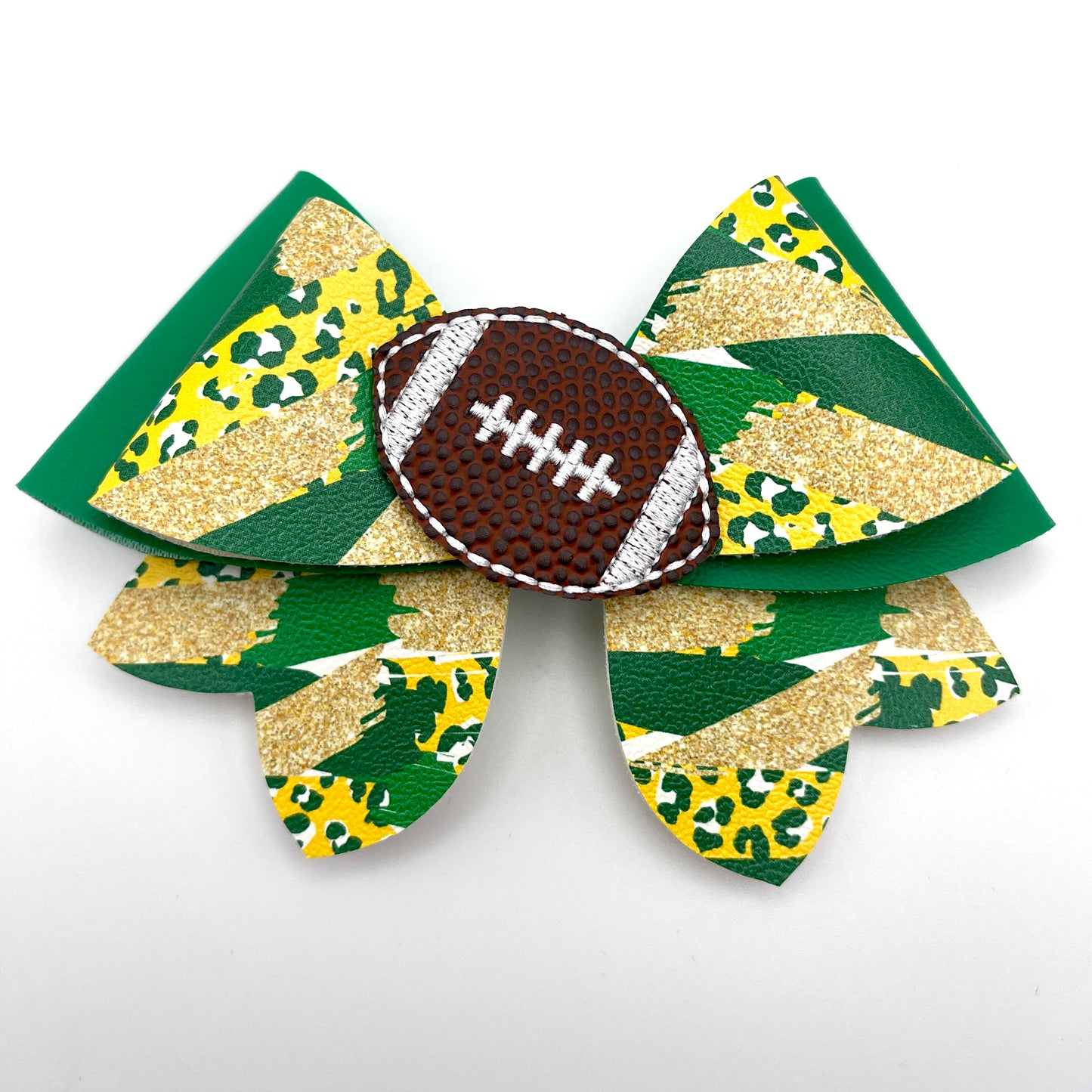 Green and Yellow Football Heart Bow | 3 Blue Pineapples