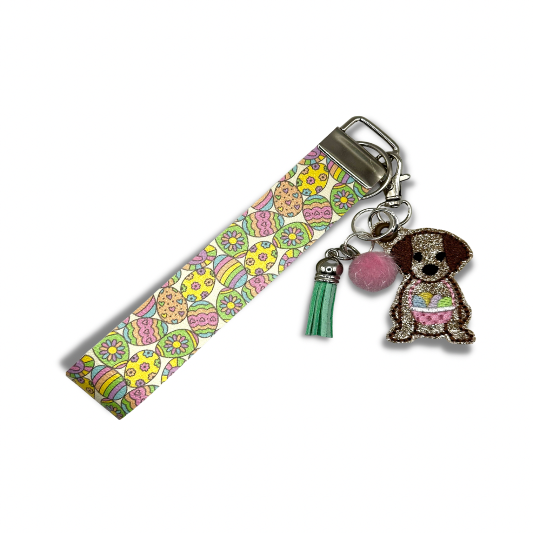 Dog with Easter Basket Keychain and Wristlet