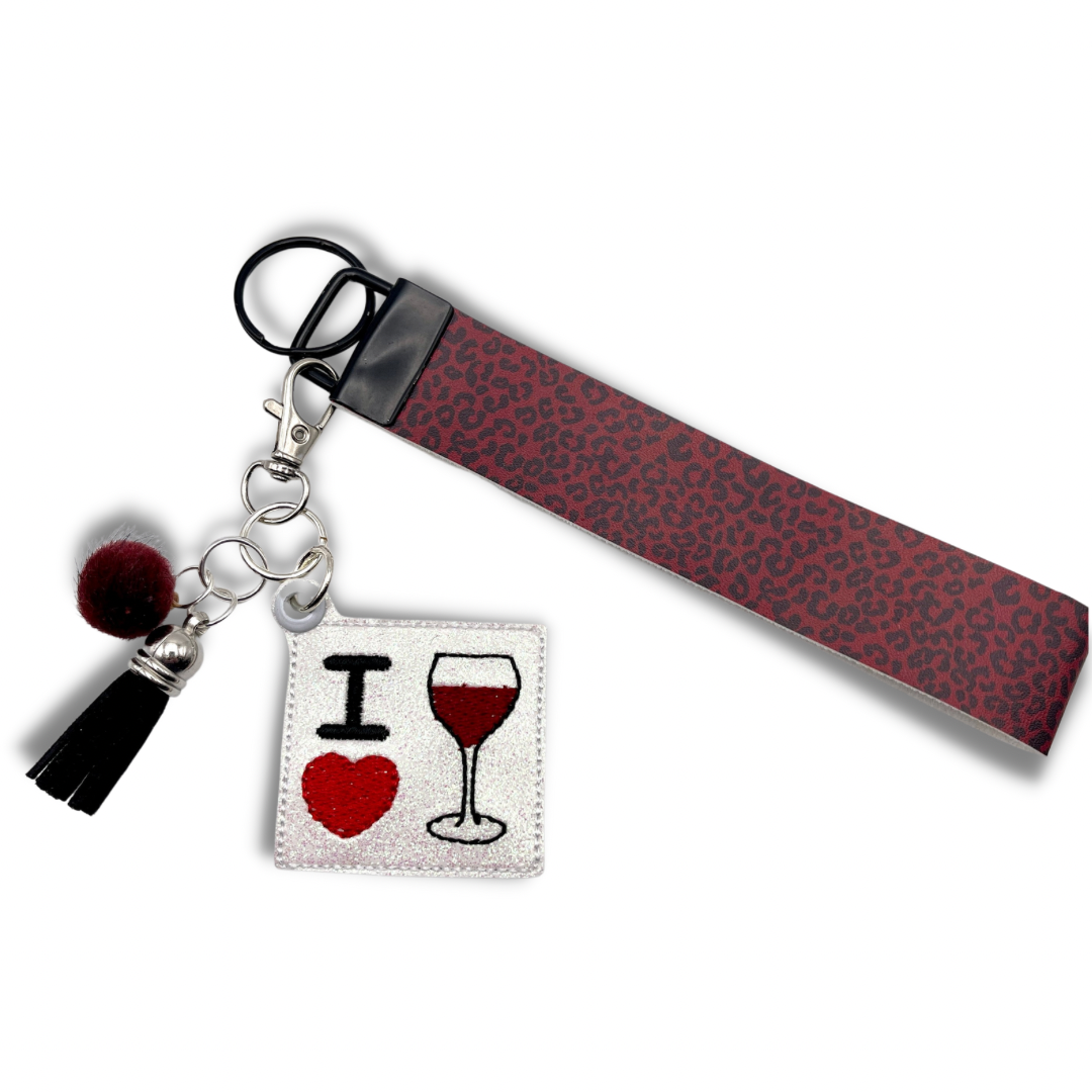I Love Wine Keychain and Wristlet