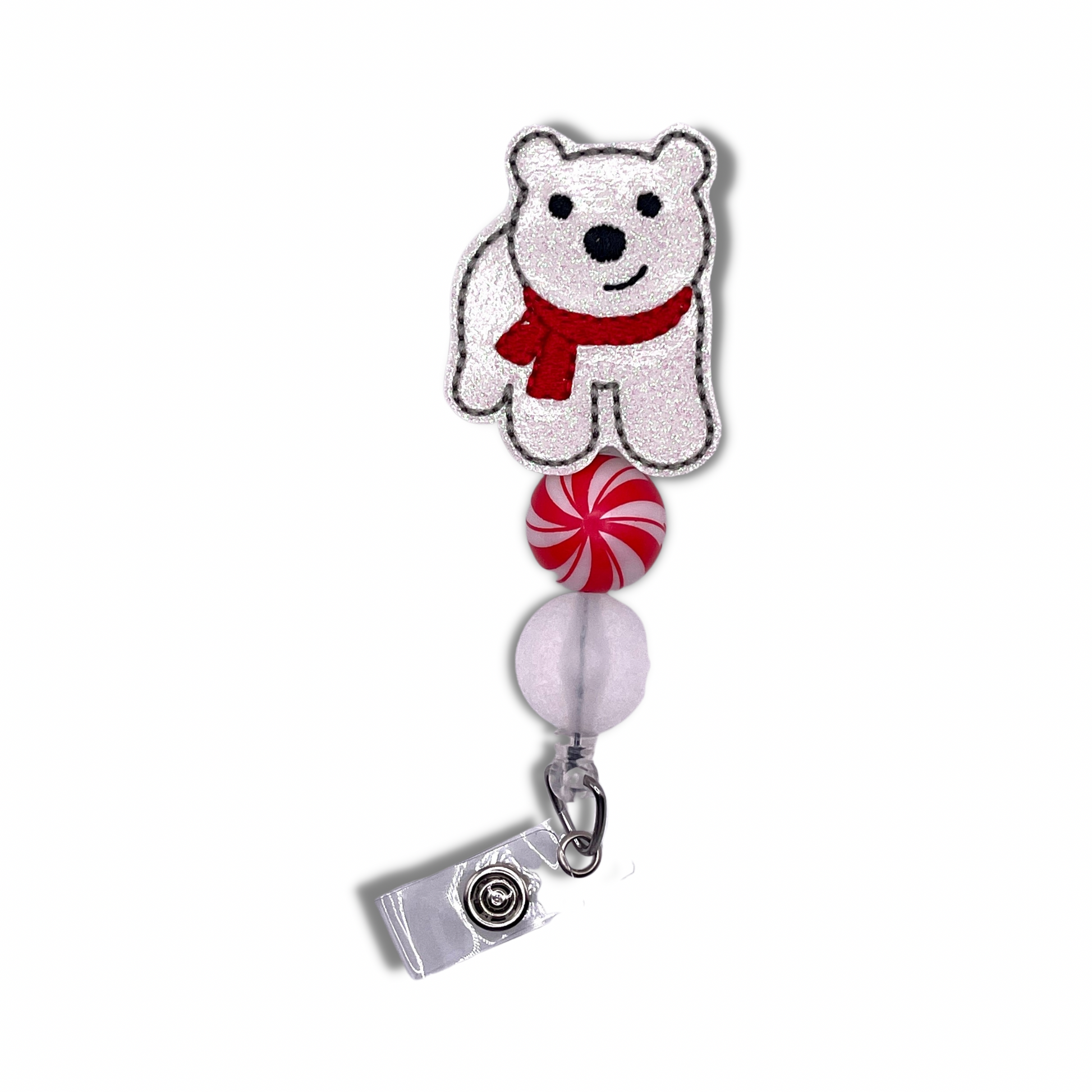 Polar Bear with Scarf Beaded Badge Reel