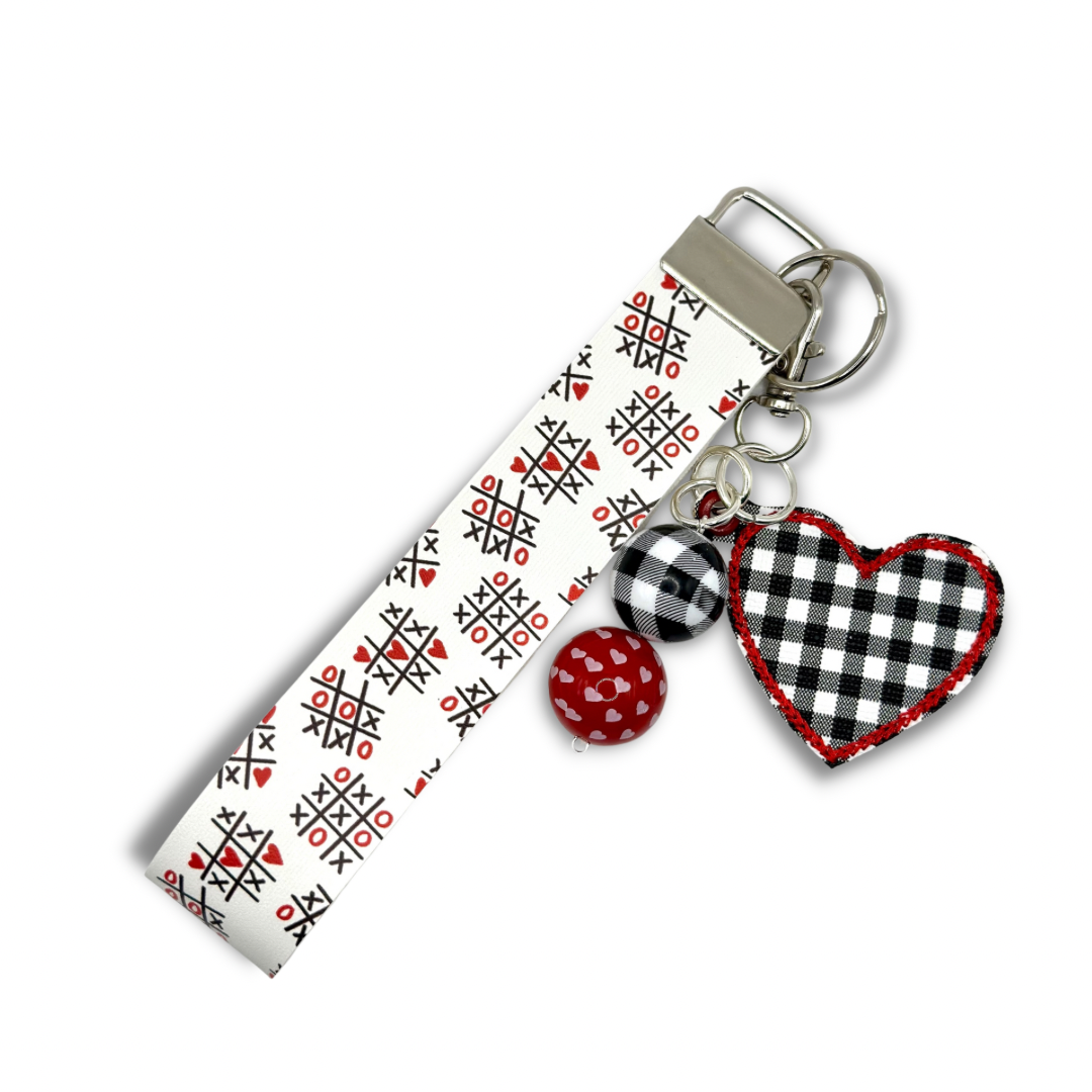 White Plaid Heart Keychain and Wristlet