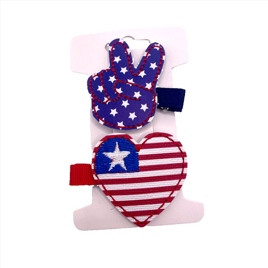 Stars and Stripes heart and peace Hair Bow Clips