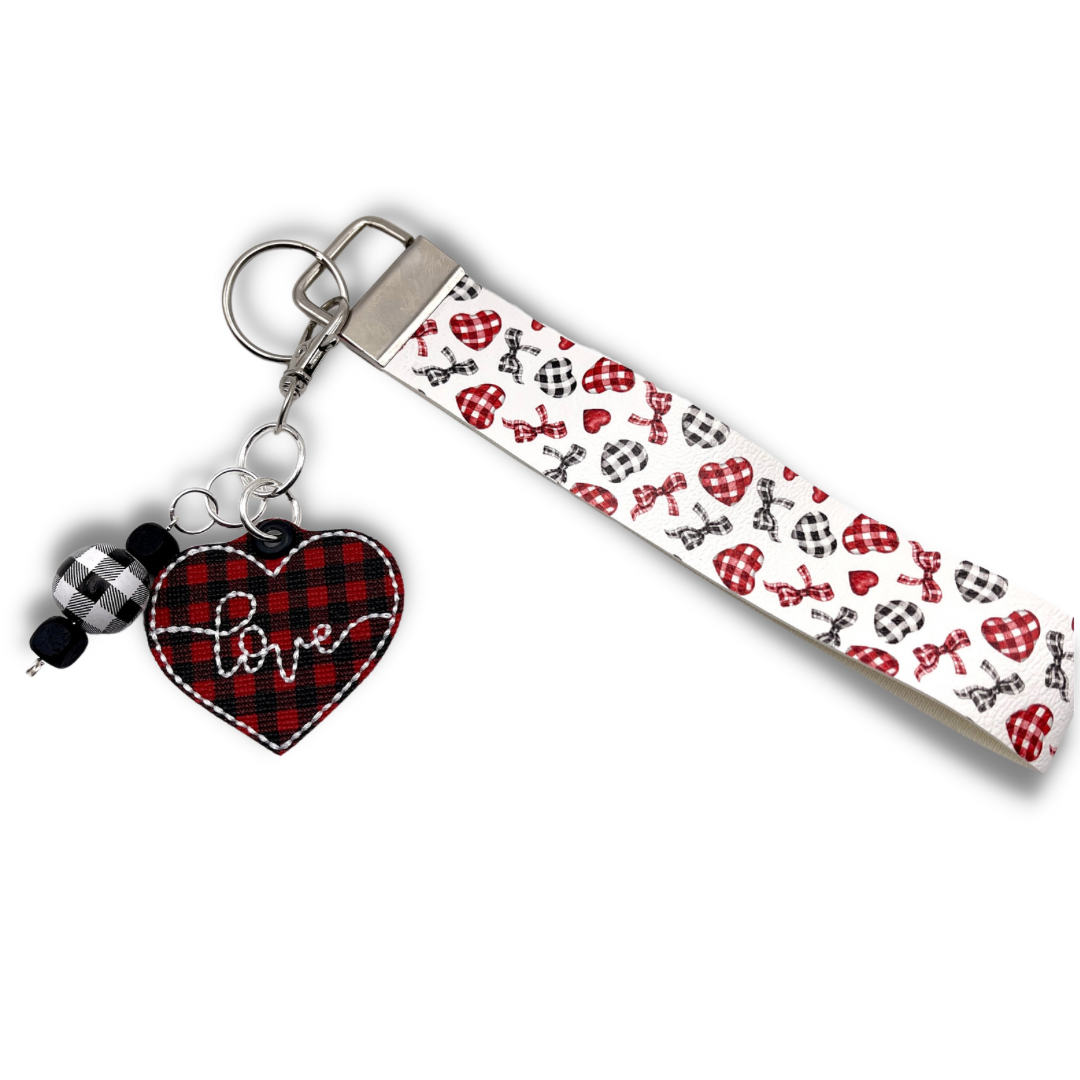 Buffalo Plaid Love Heart Keychain and Wristlet