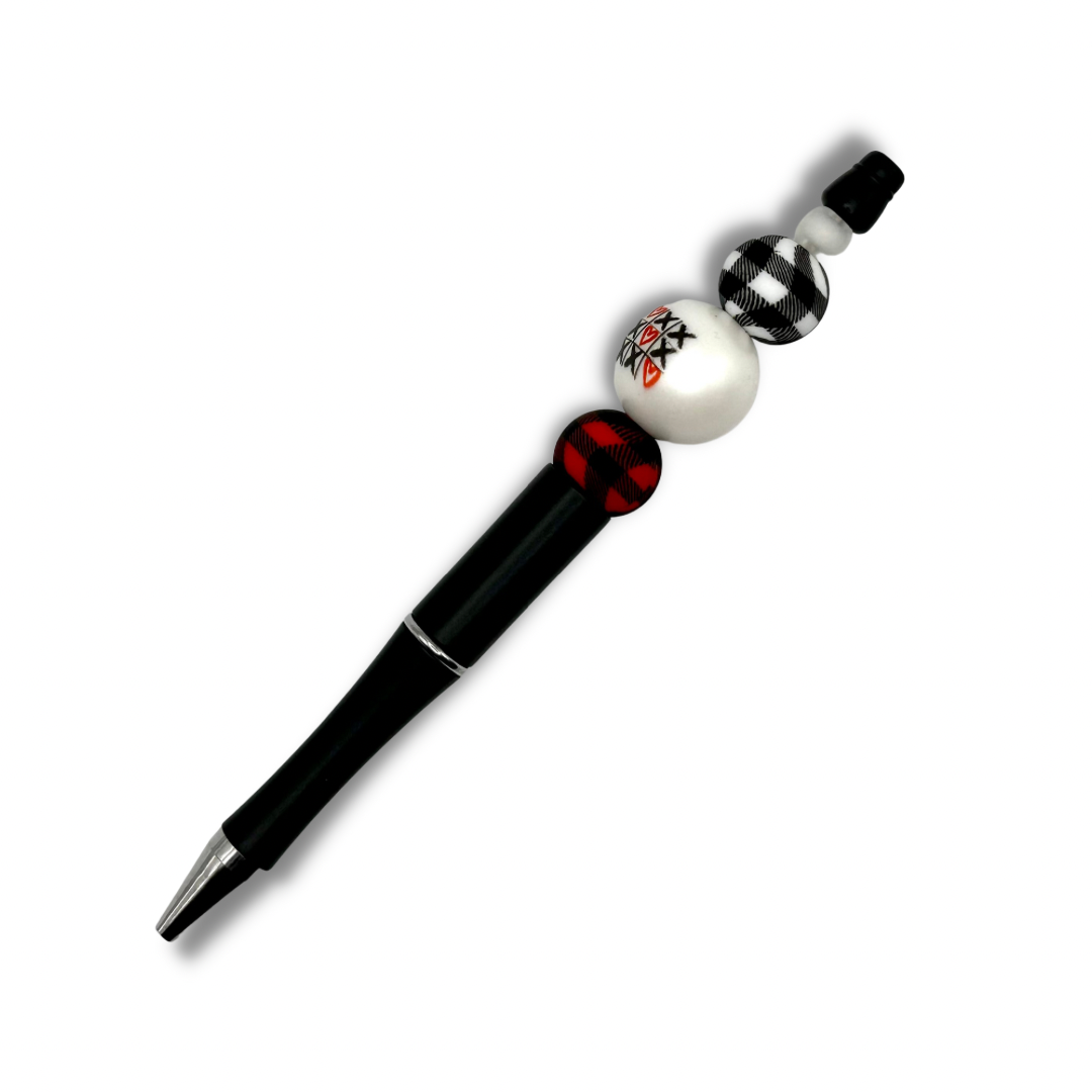 Plaid XO Heart Game Beaded Pen