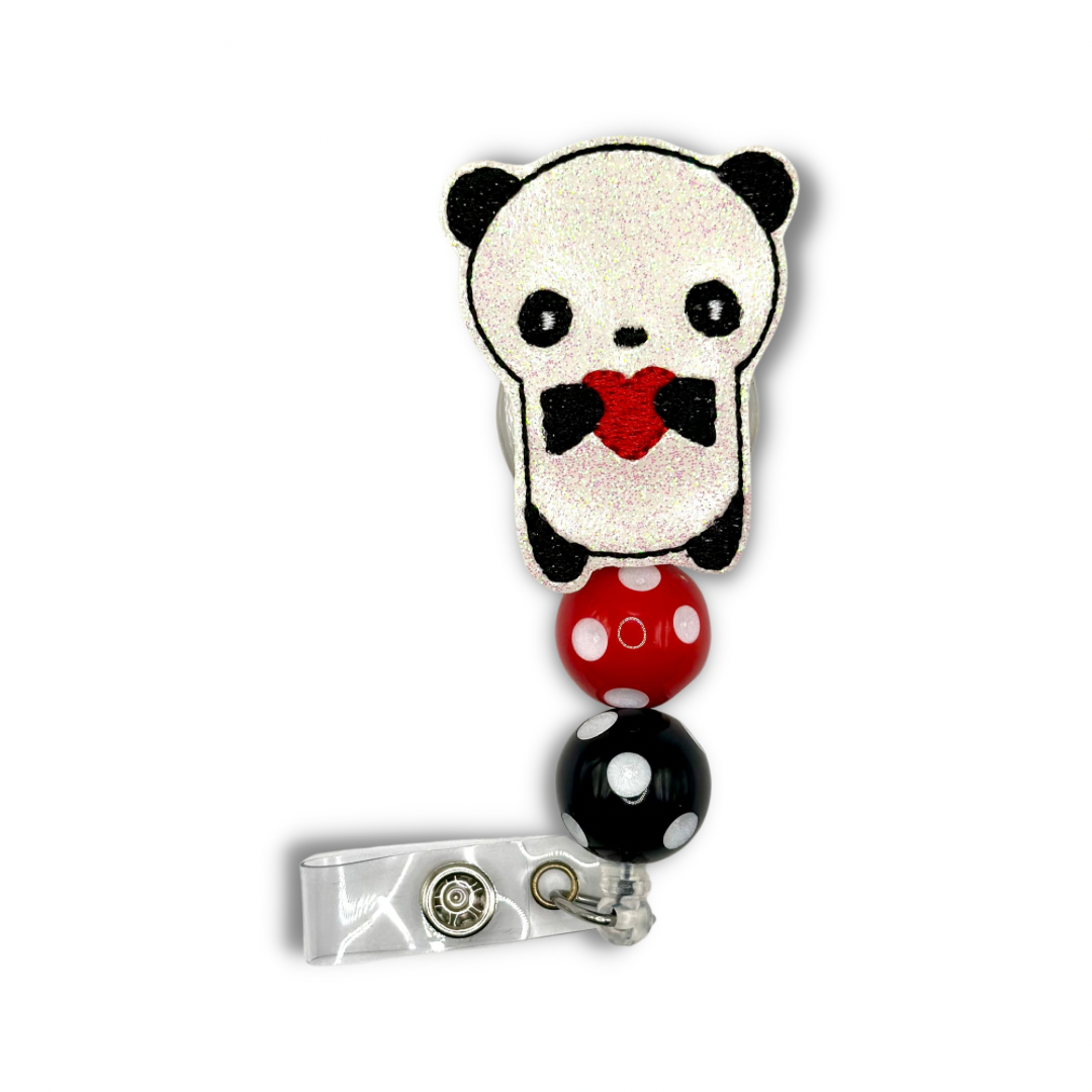 Panda with Heart Beaded Badge Reel