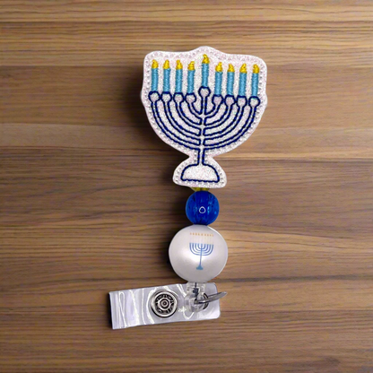 Menorah Beaded Badge Reel