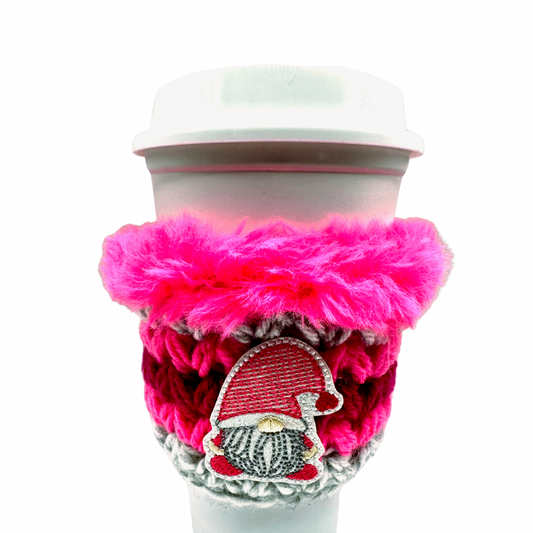 Pink Gnome Crocheted Coffee Cozy