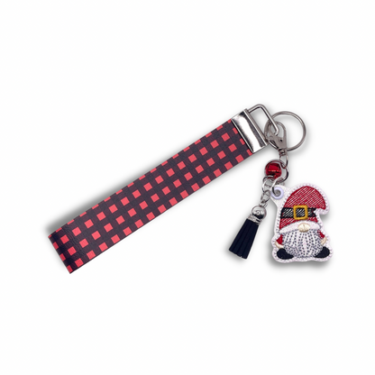 Santa Gnome Keychain with Buffalo Plaid Wristlet