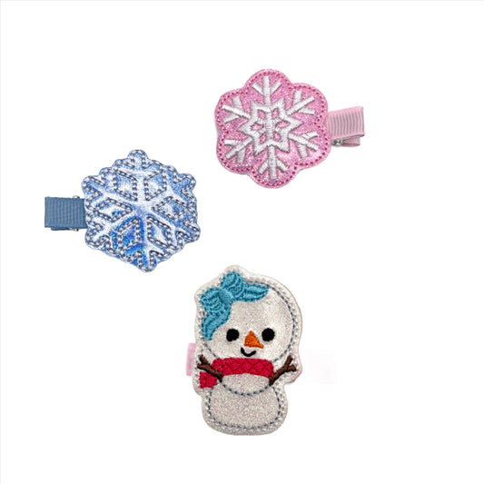 Snow girl and snow flakes hair clip set | 3 Blue Pineapples