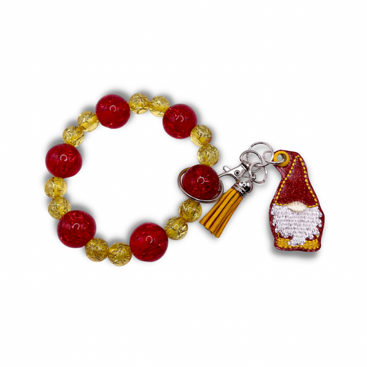 Red and Gold Keychain with Beaded Wristlet