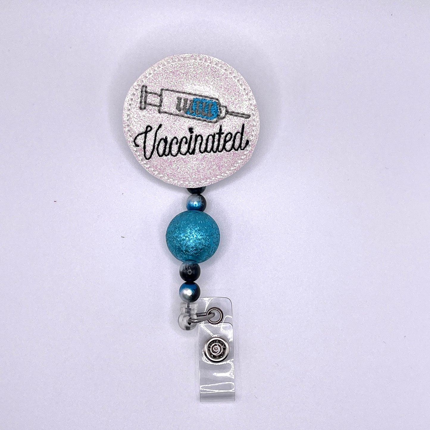 Vaccinated Badge Reel with Beads