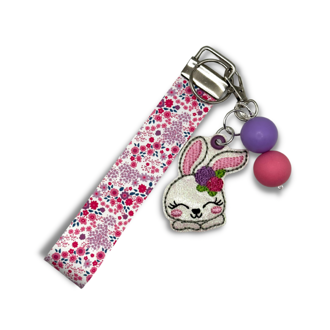 Bunny with Flowers Keychain and Wristlet