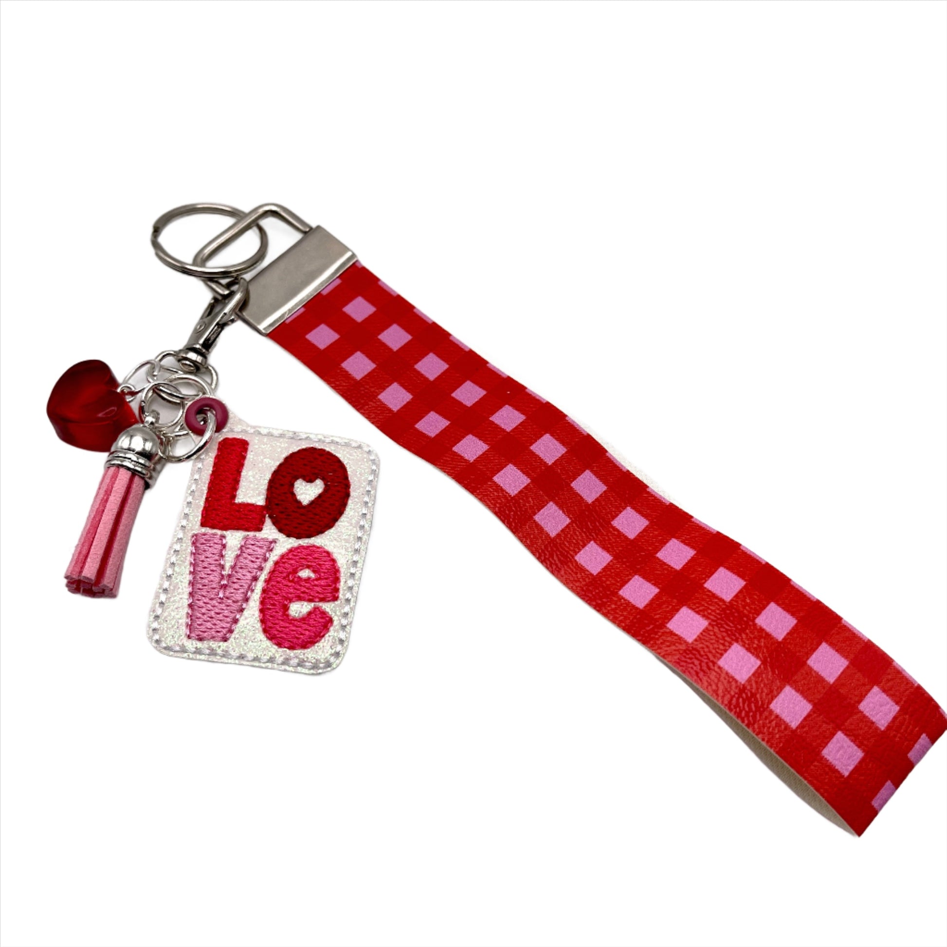 Love Keychain with Red and Pink Plaid Wristlet | 3 Blue Pineapples