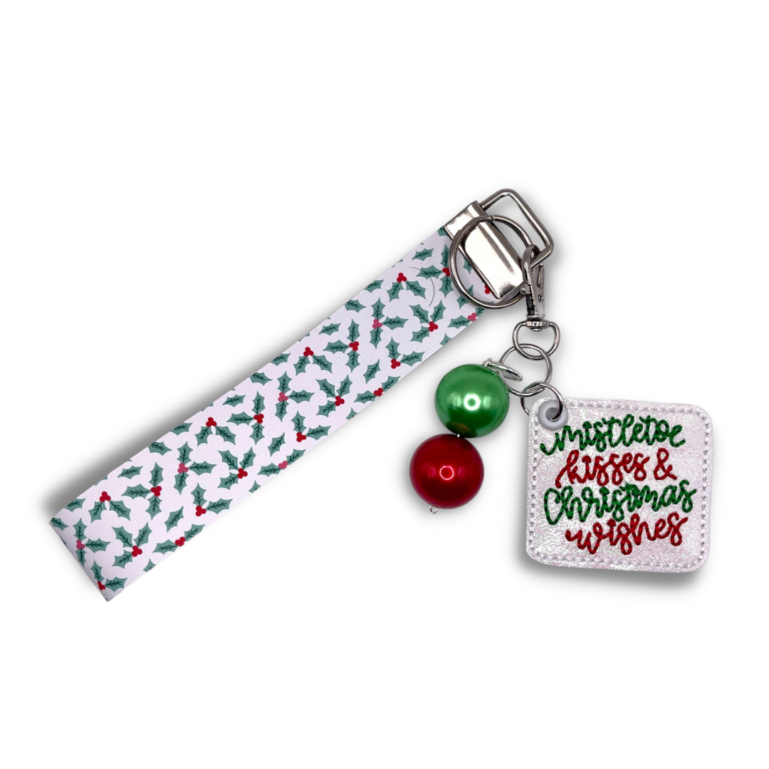 Mistletoe kisses and Christmas wishes keychain and wristlet