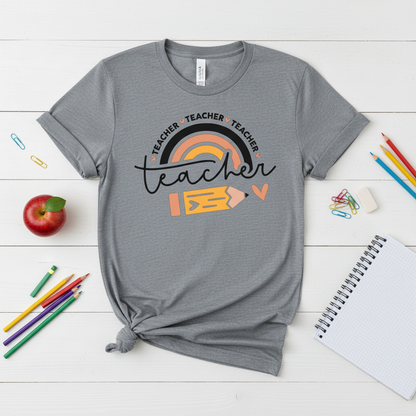 Teacher Rainbow with Pencil T-Shirt
