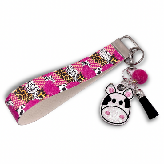 Pink Cow Keychain and Wristlet