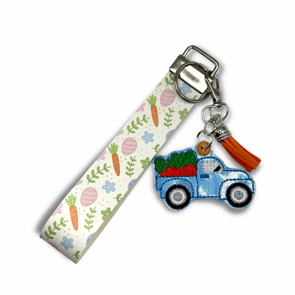 Blue Truck with Carrots Keychain and Wristlet