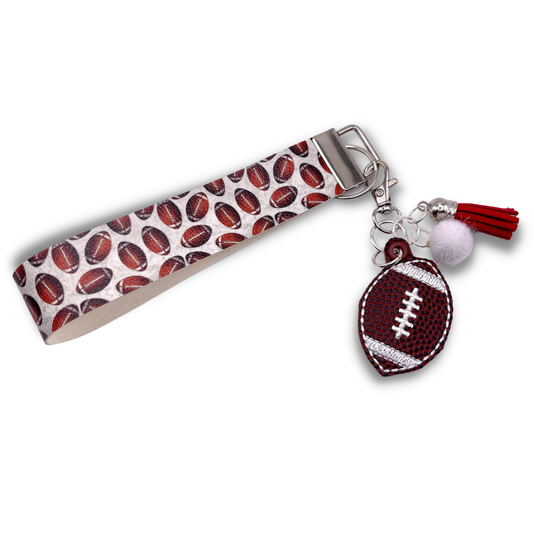 Red and White Football Keychain and Wristlet
