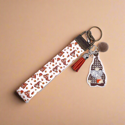 Pumpkin Coffee Gnome Keychain and wristlet