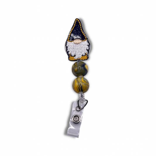 Black and Gold Gnome Beaded Badge Reel