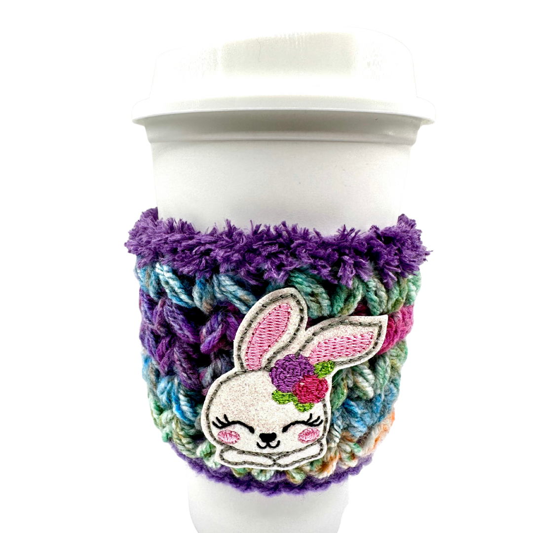 Bunny with Flowers Crocheted Coffee Cozy