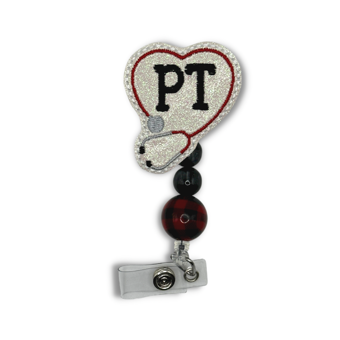 Physical Therapy Stethoscope Heart Beaded Badge Reel