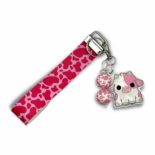 Cute Pink Cow Keychain and Wristlet