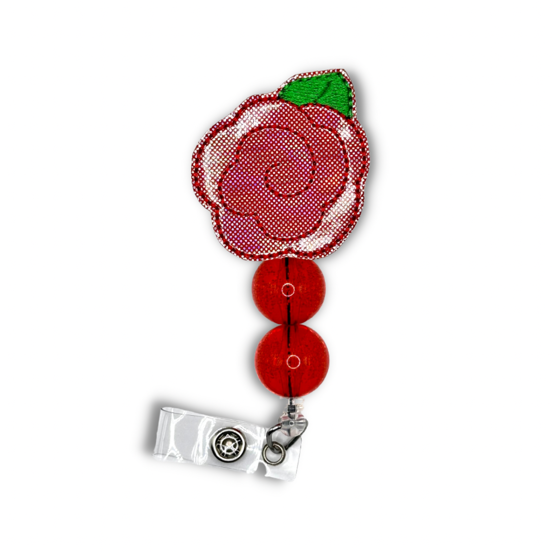 Red Rose Beaded Badge Reel