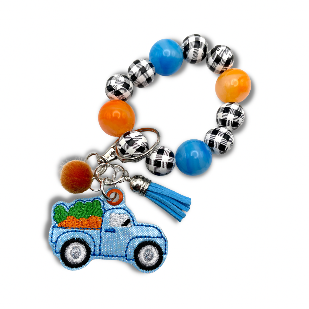 Blue truck keychain with Beaded Wristlet