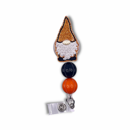 Black and Orange Gnome Beaded Badge Reel